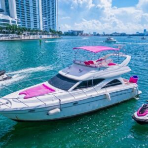 50ft Pink Maxum “Hello Kitty” | Cute Pink Miami Yacht Rental 🐱 from $1,100
