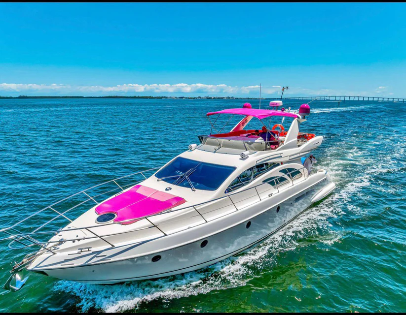 Cheapest yacht rentals in Miami 🎉 Find affordable yacht rentals, budget-friendly party boats & discounted charters with transparent pricing & no hidden fees. 90 60ft Azimut Pink Panther luxury pink yacht in Miami