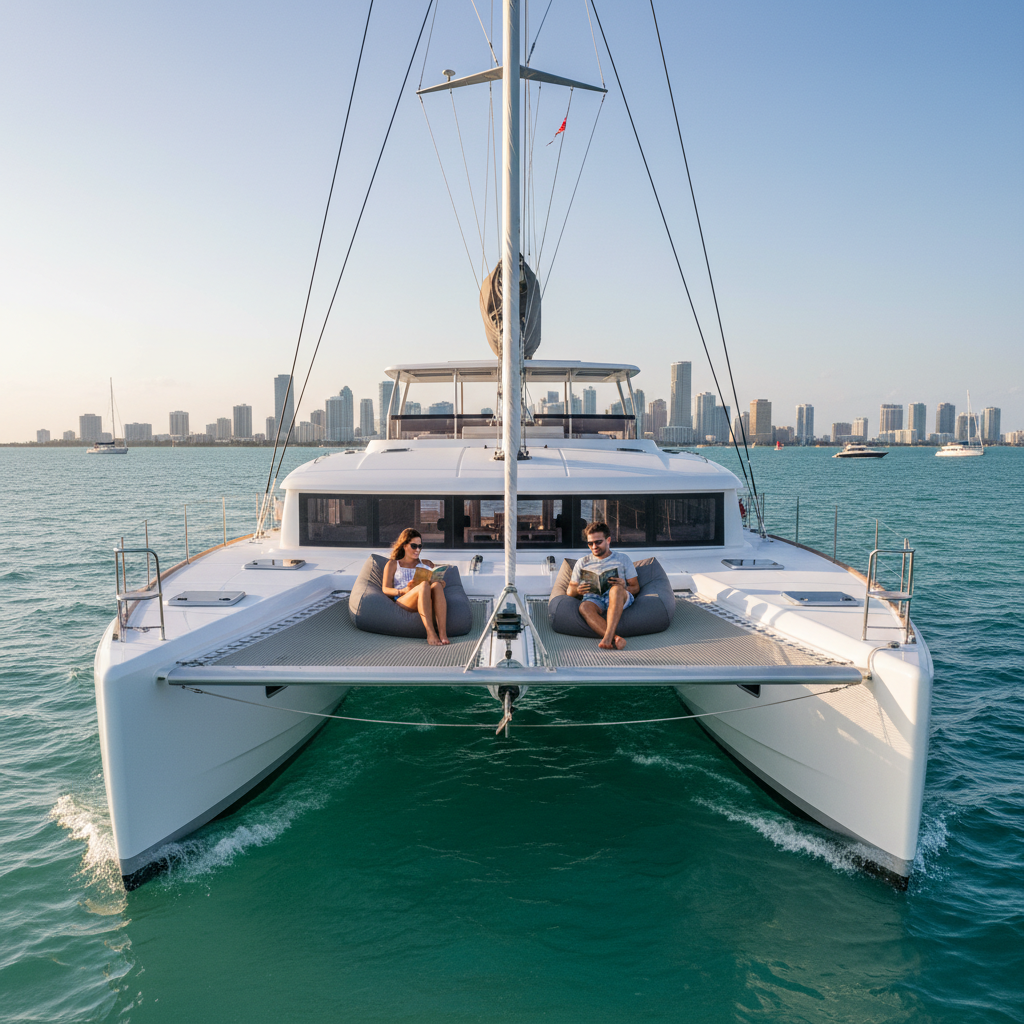 Catamaran charters in Miami (stable & spacious) 1 Catamaran Charters in Miami – Stable & Spacious Sailing | Private Charters & Sunset Tours!