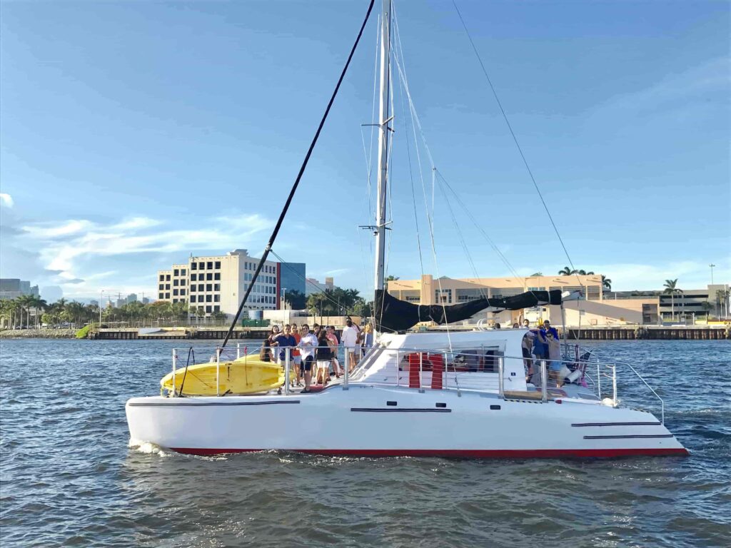 60ft White Cat Catamaran • Large Event Venue for Up to 49 Guests 1 %Miami Yacht Rentals%
