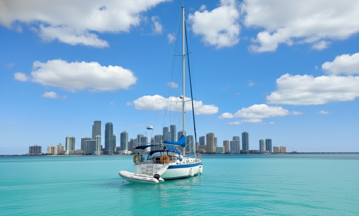 Colorful sail close-up with ocean horizon